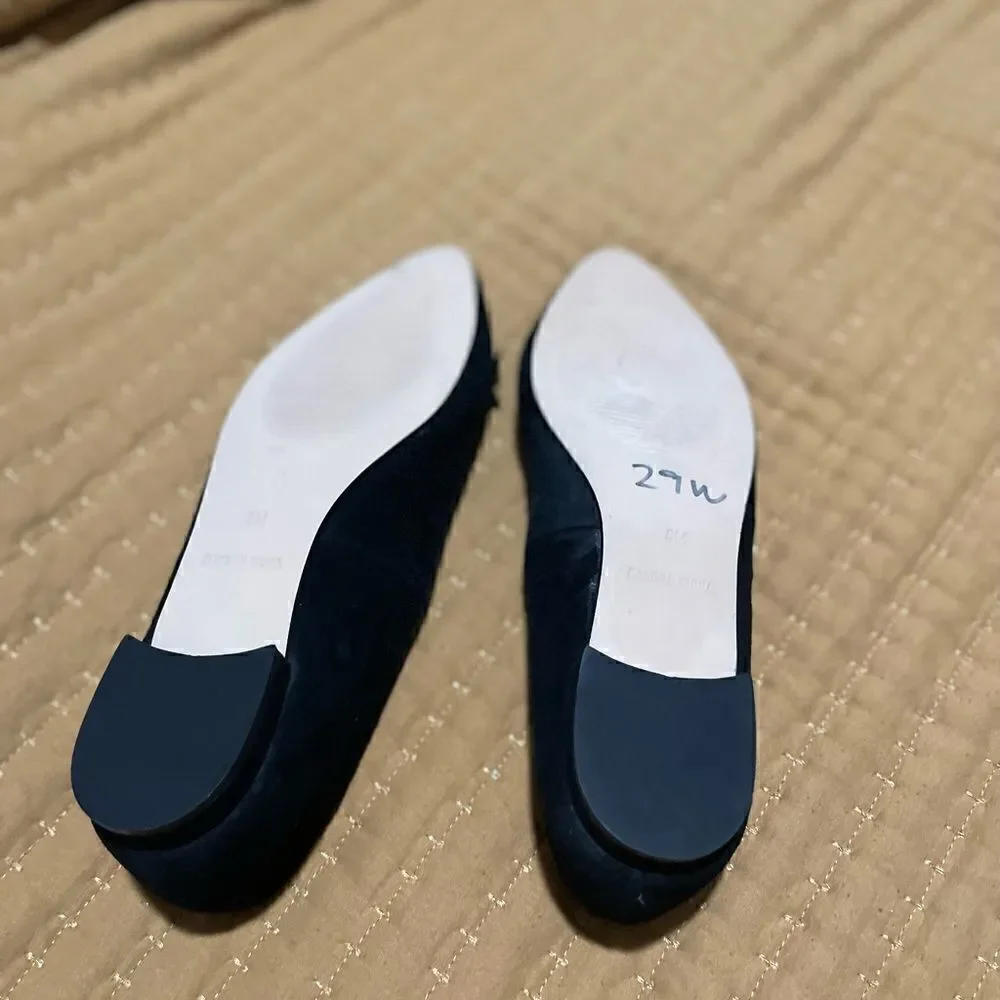 Talbots Black leather upper bow rhinestone flat 5M